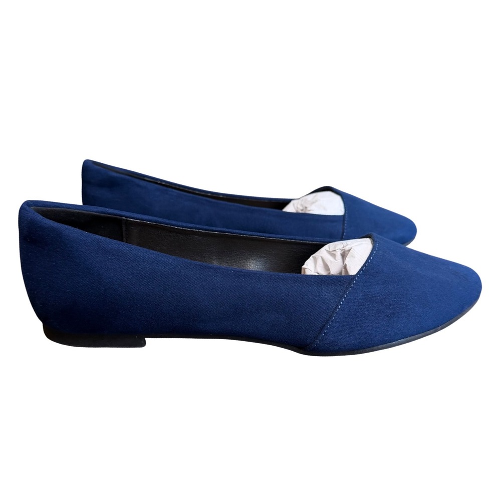Ataiwee Womens Navy Blue Faux Suede Pointed Toe Ballet Flats Size 9 Officecore